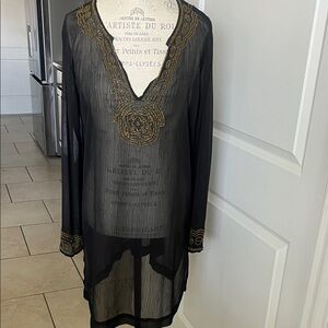 EUC Marks & Spencer Sheer Black Boho Beaded Tunic Beach Cover-Up – Large